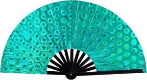 Ventilador de mano plegable iridiscente pavo real verde 2025 holográfico rave fuerte clacking Edm - Imagen 1 de 5