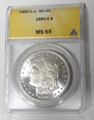 ANACS MS65 1880-S Morgan Silver Dollar San Francisco Mint Gem BU #6056187 - Image 1 of 4
