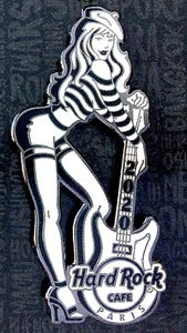 2020 HARD ROCK CAFE PARIS SEXY BLACK & WHITE FRENCH GIRL GUITAR LE PIN - Picture 1 of 1