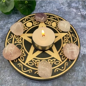 1PC Wicca Pentagram Altar Star Wood Tray Candle Incense Holder Witchcraft Multi - Picture 1 of 6