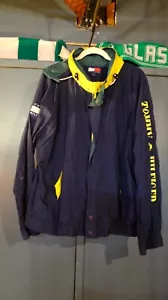 VINTAGE 90'S TOMMY HILFIGER MEN XL SPELLOUT LOGO/FLAG BLUE WINDBREAKER JACKET - Picture 1 of 9