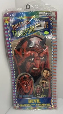 Tocado y peluca de diablo vintage nuevo en paquete rojo negro Howling Transformations Foto 1 de 4