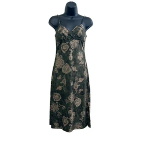 Vintage La Belle Earthy Floral Whimsigoth Green Slip Dress Size Medium - Picture 1 of 10