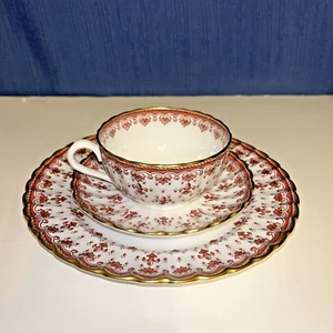 3pc Spode Fleur De Lys Red Cup& Saucer Plate Design England Bone China Y7481-E - Picture 1 of 18