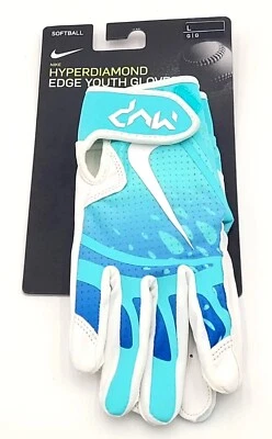 Nike Hyperdiamond Edge: Guantes de softbol blancos Aqua Royal para jóvenes talla grande  Foto 1 de 4