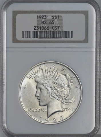 1923-P $1 PEACE SILVER DOLLAR  NGC MS65 #231066-037  GEM MINT STATE Cover