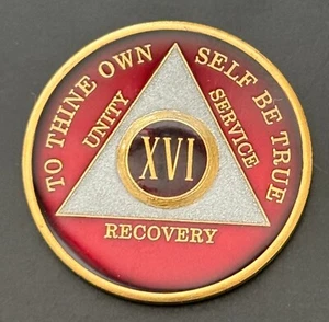 Alcoholics Anonymous AA 16 Years Recovery Token Coin Chip Tri-plate XVI - Picture 1 of 2