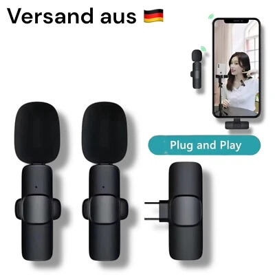 Lavalier Mikrofon wireless kabellos Ansteckmikrofon Handy Iphone 2 Mikrofone Set - Bild 1 von 4