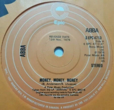 ABBA - MONEY MONEY MONEY / CRAZY WORLD - RARE  *PROMO* 7" VINYL SINGLE 1976. - Image 1 of 4