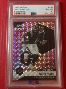 2021 Mosaic Pink Camo Prizm #242 Justin Fields RC Rookie PSA 10 Chicago Bears QB