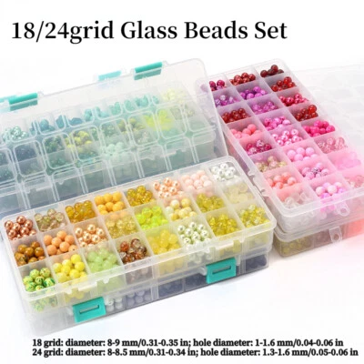 18/24grid 8-9mm Gradient Glass Loose Beads Set Bracelet Necklace DIY Craft - Image 1 of 4