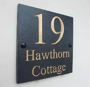 Engraved Natural Slate House Door Sign Name Number Plaque Gold Silver or White - Picture 1 of 11