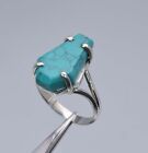 925 Solid Sterling Silver Faceted Blue Turquoise Coffin Ring -8 Us H471