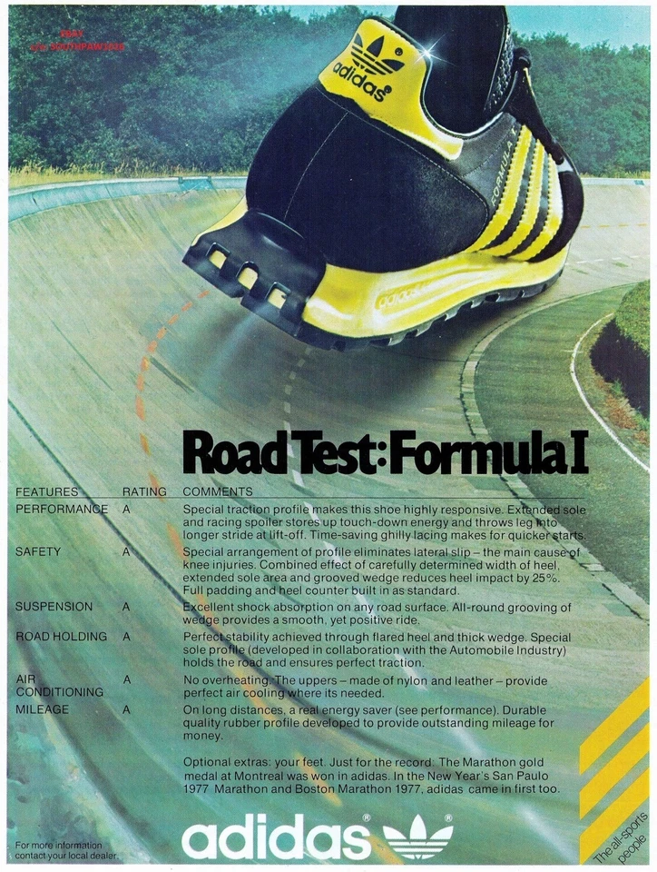 1980 Classic Adidas "Formula 1" Training Shoe Reproduction Print Ad - Image 1 of 1