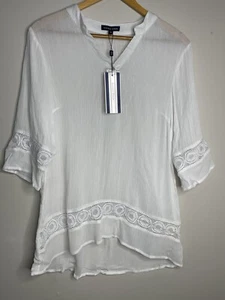 NEW Gordon Smith Sheer White Lace Tunic Top Blouse Size 12 BNWT. RRP $99 - Picture 1 of 13