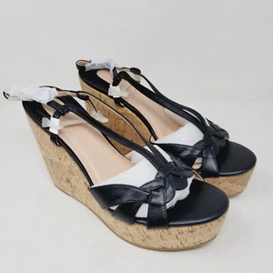 VETASTE Women's Sandals Sz 10 M Strappy Open Toe Platform Black Wedge Shoes - Picture 1 of 12