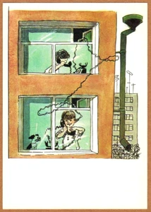 A.Kanevsky 1976 Russian postcard Boys play TELEPHONE Barking dog - Foto 1 di 2