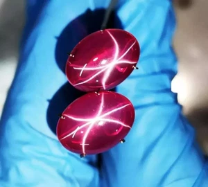 Red Ruby Pair 20.00 Ct 2 Pieces 6 Rays Star Natural Oval Cabochon Loose Gemstone - Picture 1 of 4