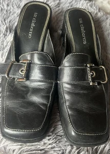 Black Leather Mules Size 6.5 Chunky Heel Vintage 90s Y2K Liz Claiborne. - Picture 1 of 5