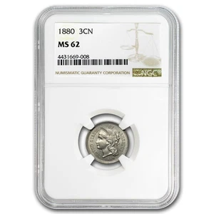 1880 Three Cent Nickel MS-62 NGC - Picture 1 of 2