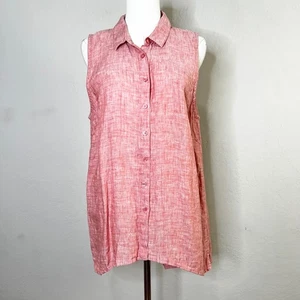 Garnet Hill Easy Leinen Button-Down Tunika Tank Kragen Relaxed Rosa Gr 16 - Bild 1 von 12