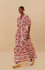 Nuevo Maxi Vestido FARM RIO Camafeo Tropical en Blanco/Rojo. Talla pequeña - Imagen 1 de 14
