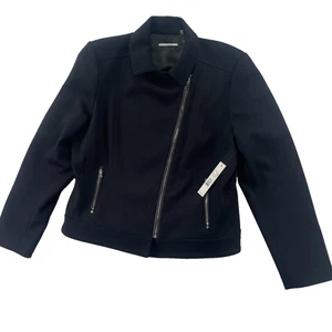 Tahari Jacket Womens Large Black Asymmetrical Moto Fitted Zip Pockets NWT $118 - Picture 1 of 17