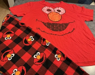 JUEGO DE PIJAMAS SESAME STREET ELMO 2 piezas talla XXL para hombre rojo negro algodón polar Foto 1 de 4