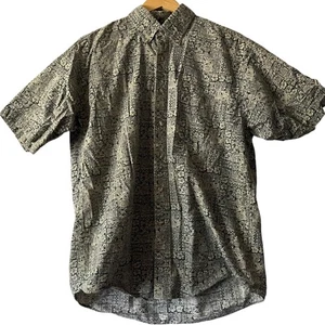 Cherokee Men's Medium Button Up Short Sleeve Camp Shirt Beige Black Pattern - Picture 1 of 6