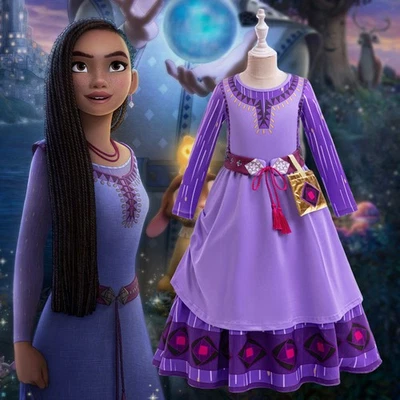 Girls Princess Asha Fancy Dress Costume Birthday Cosplay Outfit Christmas Gifts - Image 1 of 4