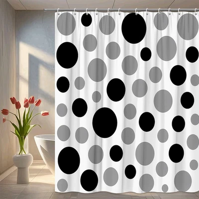 黑色和灰色圆点浴帘 - 现代设计 — 第 1/4 张图片