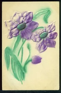 GRANDI FIORI VIOLA Altorilievo fortemente in rilievo 1909 cartolina d'epoca - Foto 1 di 1