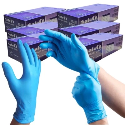 SAFE T Safe-T Blue Nitrile Examination Latex & Powder Free Gloves - Box of 100 , 1000