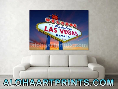 Letrero de bienvenida a Las Vegas al atardecer impresión de bellas artes 24 por 36 Foto 1 de 4