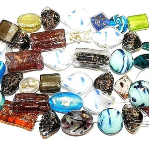 G4181 Assorted Color, Shape & Size Fancy Accent Lampwork Glass Mix Beads 15"  - Picture 1 of 1