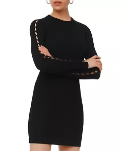 NWT Jonathan Simkhai Ribbed Knit Staple Sleeve Mini Dress Small Black Fitted - Picture 1 of 10