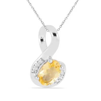 1,12 Carati Citrino Giallo Pendente Collana In Argento 925 Con Zirconia Preziosa - Immagine 1 di 4