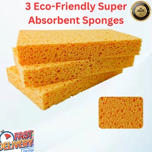 3 6" Large XTRAAbsorbent Cellulose Sponges Easier Clean Car,Kitchen,Bathroom - Picture 1 of 12