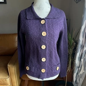 Y2K Purple Wood Button Chunky Cardigan Sweater Size M Cottagecore Boho Lagenlook - Picture 1 of 11