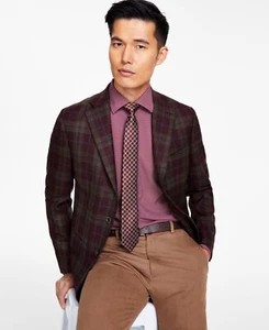 Tallia Men’s Slim-Fit Wool-Blend Printed Sport Coat, Burgundy, 46L - Picture 1 of 1
