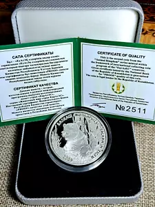 Balkhash Tiger 2009 Kazajstán 500 tenge 1 OZ plata PRUEBA - Imagen 1 de 5