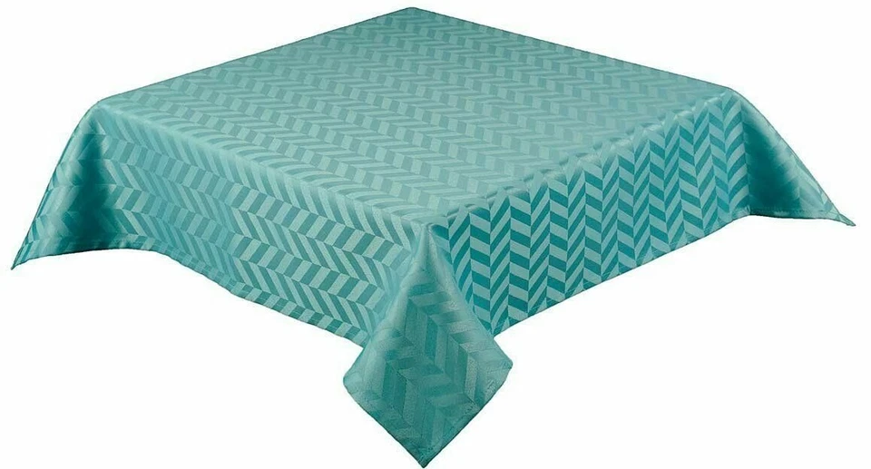 Teal Blue 36" Square Satin Easy Care Chevron Print Table Cloth Topper £6.49 - Image 1 of 1