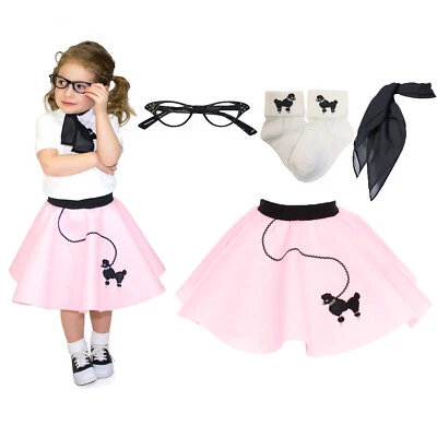 4 pc Toddler Poodle Skirt Outfit for Halloween or Dance Costume Hip Hop 50s Shop - Image 1 of 3