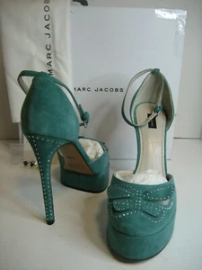NEW Women Marc Jacobs EU 38.5 US 8 Jade Suede Leather Ankle Strap Heel Shoes Box - Picture 1 of 11