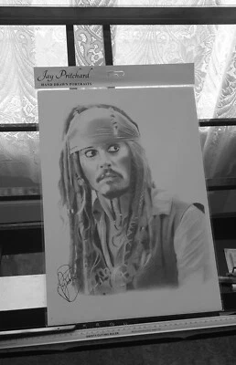 Impresión artística dibujada a mano de Jack Sparrow por Jay Pritchard, el artista de celebridades. Foto 1 de 4