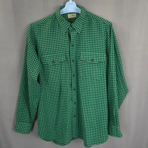 Vintage LL Bean Shirt Mens L Green Black Gingham Flannel Button Up Long Sleeve - Picture 1 of 9