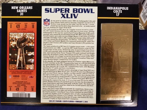 Willabee Ward SUPER BOWL XLIV 44 NEW ORLEANS SAINTS vs. COLTS 22KT GOLD TICKET Cover