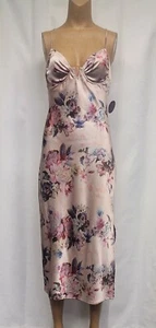 Hot Miami Styles Undewire SMALL Pale Rose Floral Print Crossback Slit Midi Dress - Picture 1 of 12