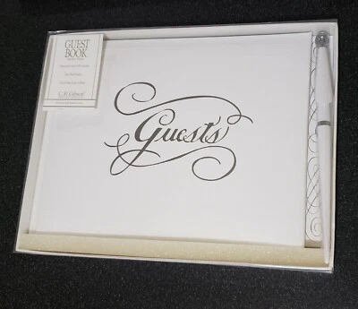 Libro de invitados de boda acolchado blanco perla lámina plateada sobre bolígrafo C.R. Gibson Foto 1 de 3