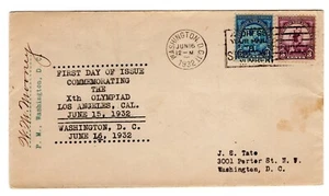 #718-19 Olympics 1932 Wash DC FDC - Planty Unlisted Typed Cachet Signed by PM - Picture 1 of 2